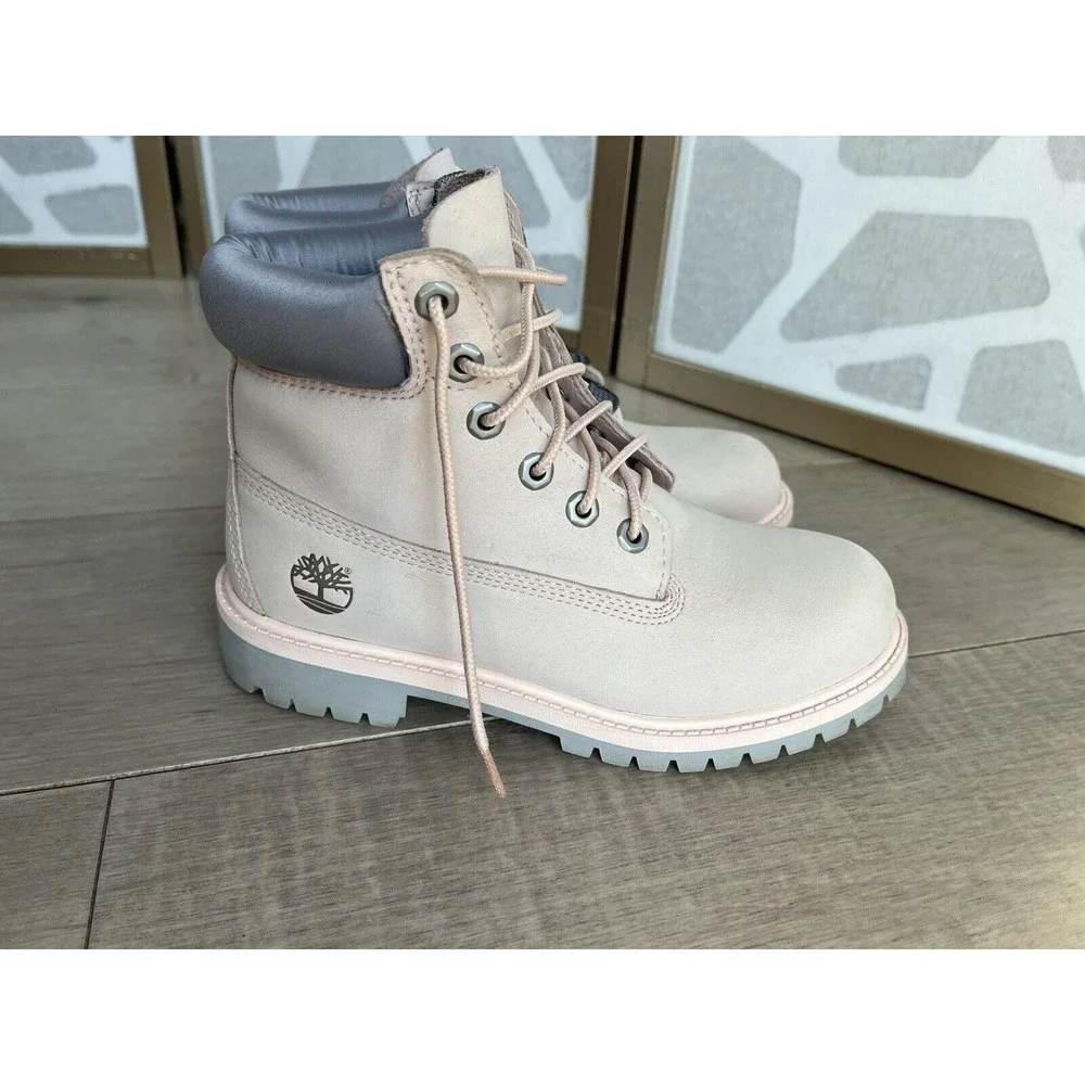 Timberland 6IN Premium Waterproof Sz 4 Junior Big Girls Pink Boots A2F6D Leather